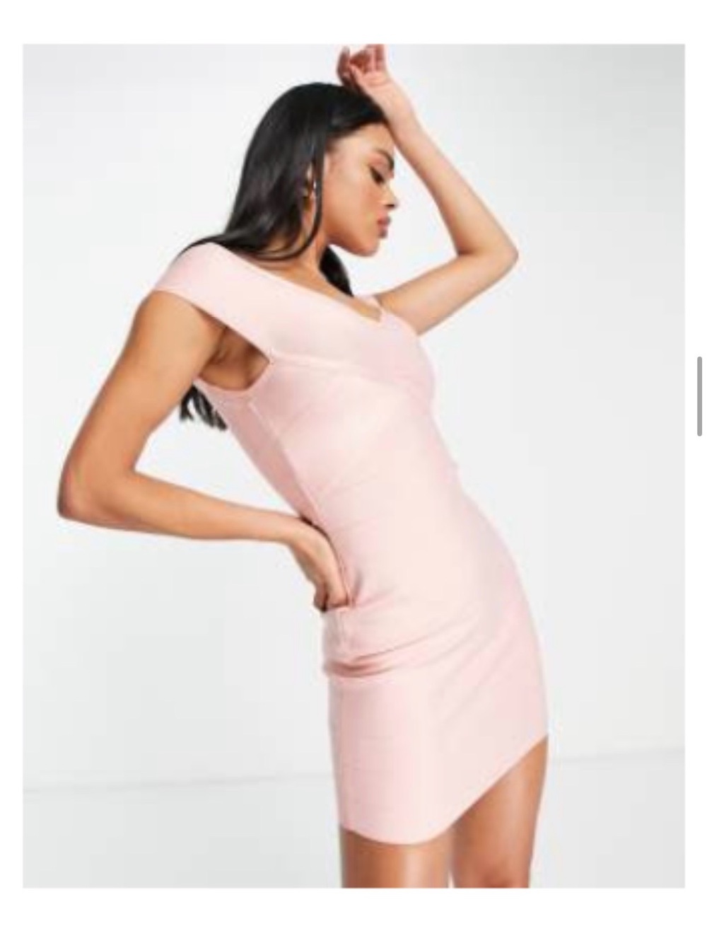 Band of Stars Premium Bardot Bandage Mini Dress in Light Pink